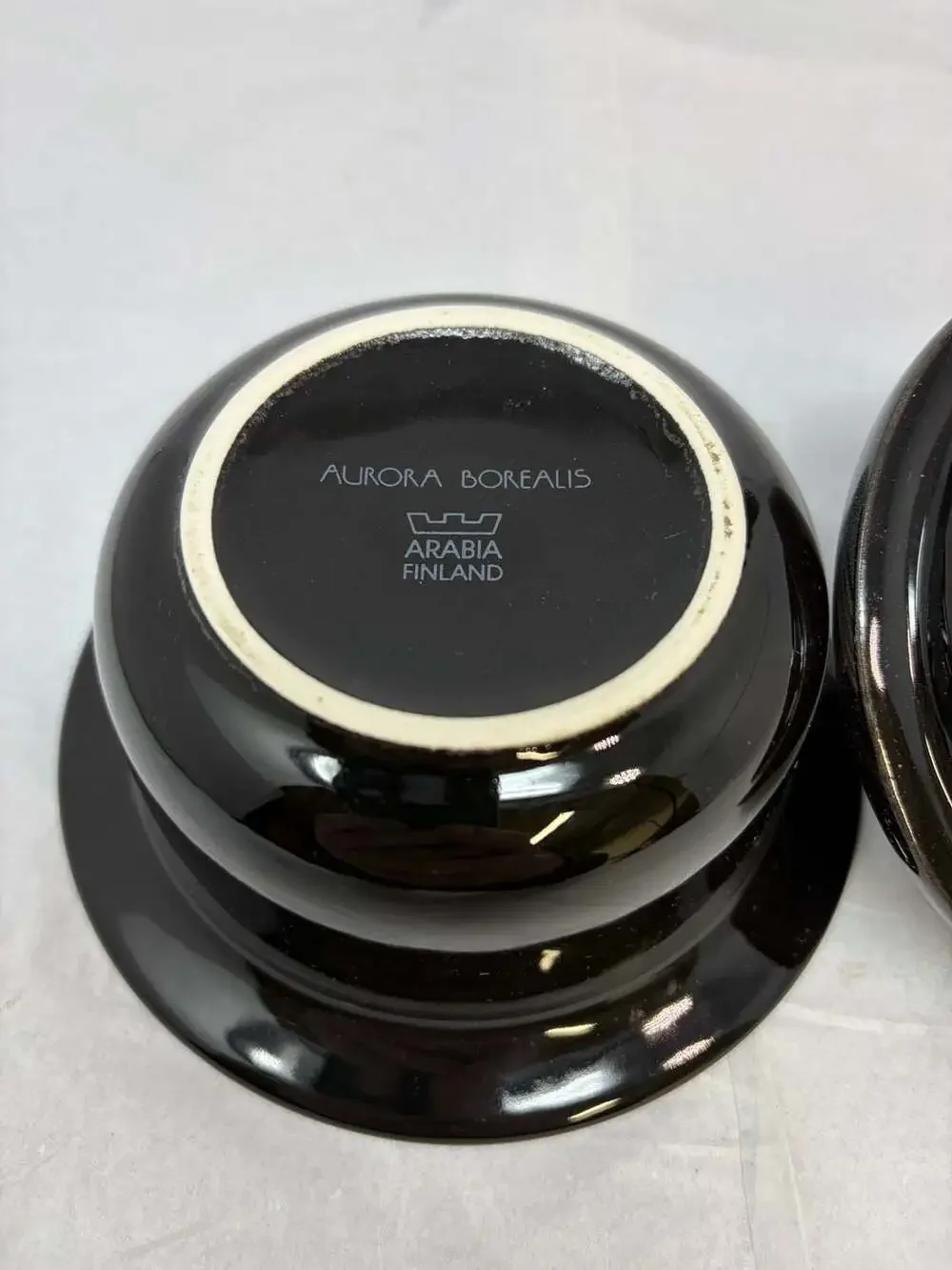 Vintage Arabia Finland Aurora Borealis Black Ceramic Lidded Sugar/serving Bowl